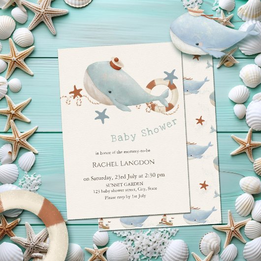 かわいいクジラの赤ちゃんシャワー 招待状