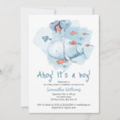 かわいいクジラの赤ちゃんシャワー 招待状 (正面)