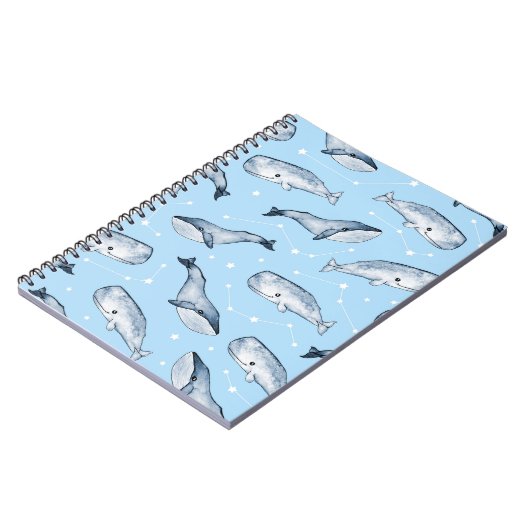 かわいいクジラや星の縫い目のない模様。水 ノートブック (左側)