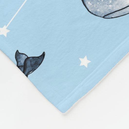 かわいいクジラや星の縫い目のない模様。水 フリースブランケット (角)