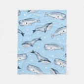 かわいいクジラや星の縫い目のない模様。水 フリースブランケット (正面)