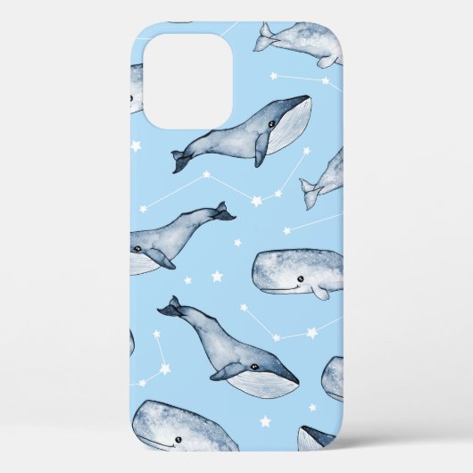 かわいいクジラや星の縫い目のない模様。水 Case-Mate iPhoneケース (裏面)
