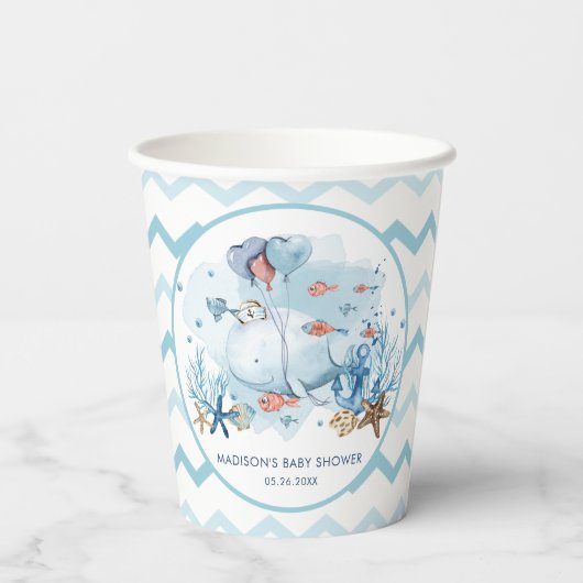 かわいいクジラを海の赤ちゃん航海ののシャワー 紙コップ (裏面)