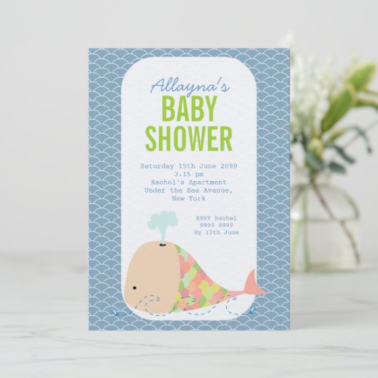 かわいいクジラアンダーザシーベビーシャワーパーティー招待状 招待状 (スタンド正面)