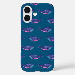 かわいいクジラスケッチの模様(海ブルー) iPhone 16ケース