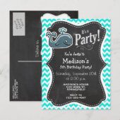 かわいいクジラターコイズアクアカラーシェブロン インビテーションポストカード (正面/裏面)