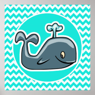 かわいいクジラターコイズアクアカラーシェブロン ポスター