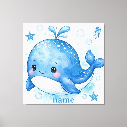 かわいいクジラデザイン キャンバスプリント (正面)