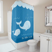 かわいいクジラ家族ブルー水中ドット シャワーカーテン (インサイチュ)