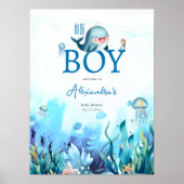 かわいいクジラ海の下に男の子の赤ちゃんシャワーへようこそ ポスター (正面)