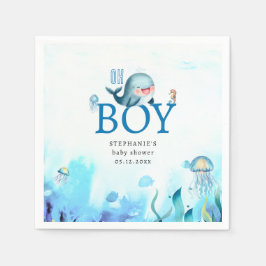 かわいいクジラ海の下に色の男の子の赤ちゃんシャワー スタンダードカクテルナプキン