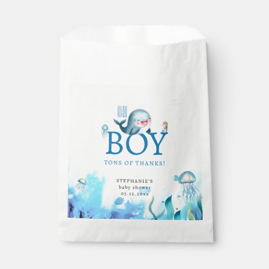 かわいいクジラ海の下に色の男の子の赤ちゃんシャワー フェイバーバッグ (正面)