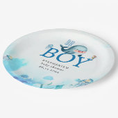 かわいいクジラ海の下に色の男の子の赤ちゃんシャワー ペーパープレート (アングル)