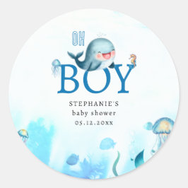 かわいいクジラ海の下に色の男の子の赤ちゃんシャワー ラウンドシール