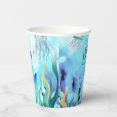 かわいいクジラ海の下に色の男の子の赤ちゃんシャワー 紙コップ (右)