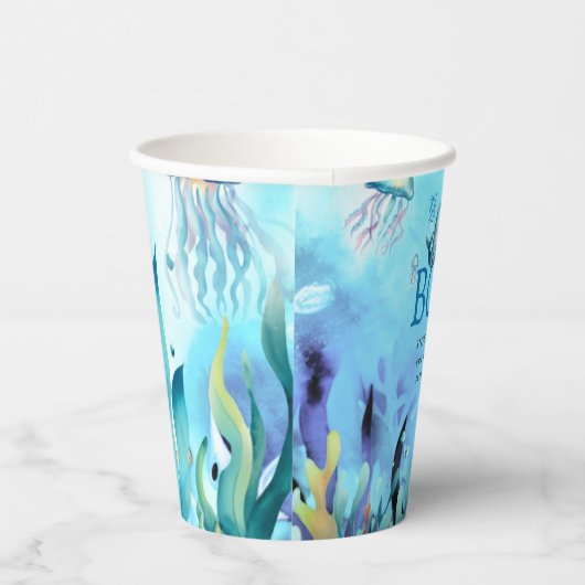 かわいいクジラ海の下に色の男の子の赤ちゃんシャワー 紙コップ (右)