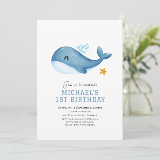 かわいいクジラ海の誕生日の招待の下 招待状 (スタンド正面)