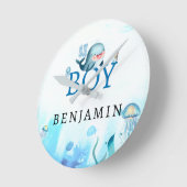 かわいいクジラ海底水彩青白 ラウンド壁時計 (傾斜)