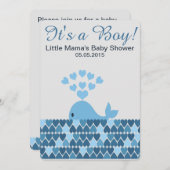 かわいいクジラ男の子！赤ちゃんシャワー 招待状 (正面/裏面)