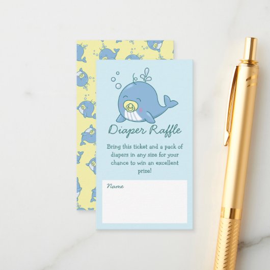かわいいクジラ赤ちゃんシャワーかわいいおむつラッフル エンクロージャーカード (正面/裏面インサイチュ)