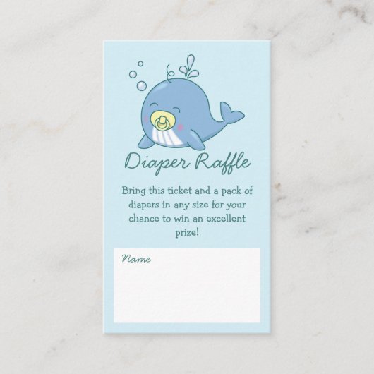 かわいいクジラ赤ちゃんシャワーかわいいおむつラッフル エンクロージャーカード (正面)