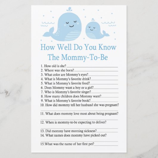 かわいいクジラ赤ちゃんシャワーゲームをどれだけ知っているか (正面)