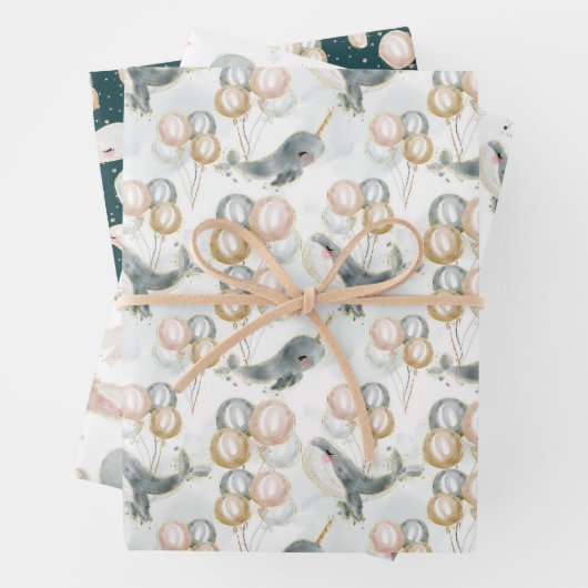 かわいいクジラ赤ちゃんシャワー誕生日ギフトアイディア ラッピングペーパーシート (インサイチュ)