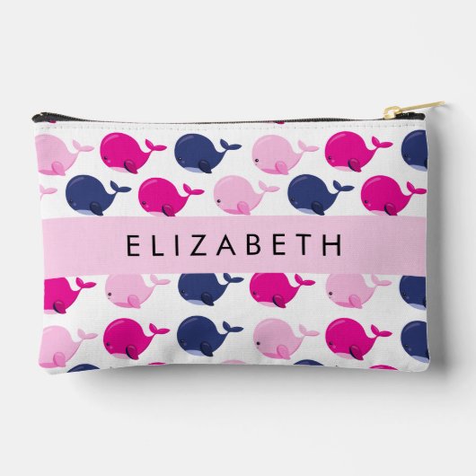 かわいいクジラ、クジラの模様、あなたの名前 アクセサリーポーチ (裏面)