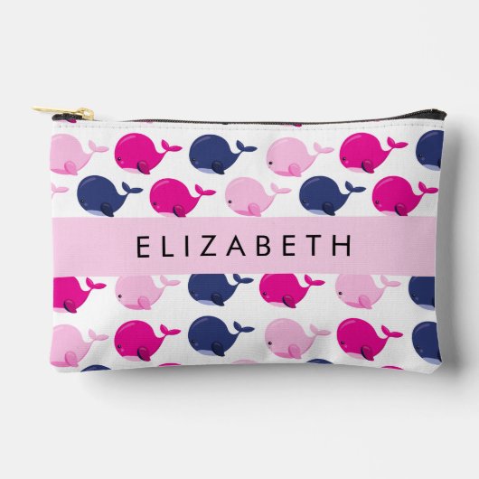 かわいいクジラ、クジラの模様、あなたの名前 アクセサリーポーチ (正面)
