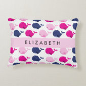 かわいいクジラ、クジラの模様、あなたの名前 アクセントクッション (裏面)