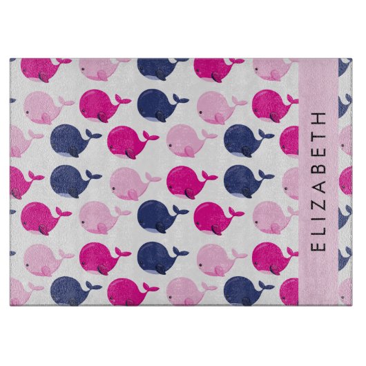 かわいいクジラ、クジラの模様、あなたの名前 カッティングボード (正面)