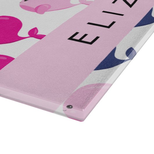 かわいいクジラ、クジラの模様、あなたの名前 カッティングボード (角)