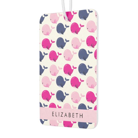 かわいいクジラ、クジラの模様、あなたの名前 カーエアーフレッシュナー (左)