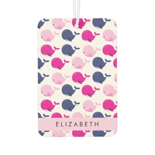 かわいいクジラ、クジラの模様、あなたの名前 カーエアーフレッシュナー (裏面)