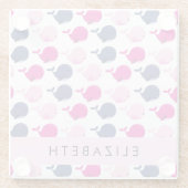 かわいいクジラ、クジラの模様、あなたの名前 ガラスコースター (裏面)