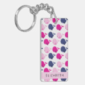 かわいいクジラ、クジラの模様、あなたの名前 キーホルダー (正面左)