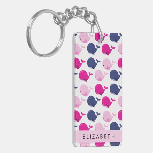 かわいいクジラ、クジラの模様、あなたの名前 キーホルダー (正面左)