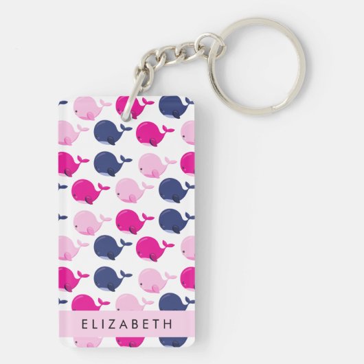 かわいいクジラ、クジラの模様、あなたの名前 キーホルダー (裏面)