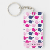 かわいいクジラ、クジラの模様、あなたの名前 キーホルダー (正面)