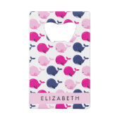 かわいいクジラ、クジラの模様、あなたの名前 クレジットカード栓抜き (正面)