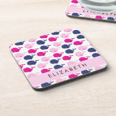 かわいいクジラ、クジラの模様、あなたの名前 コースター (左側)