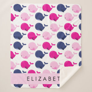 かわいいクジラ、クジラの模様、あなたの名前 シェルパブランケット