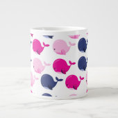 かわいいクジラ、クジラの模様、あなたの名前 ジャンボコーヒーマグカップ (正面)