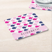 かわいいクジラ、クジラの模様、あなたの名前 スクエアペーパーコースター (アングル)