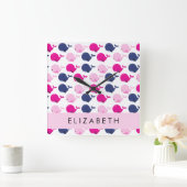 かわいいクジラ、クジラの模様、あなたの名前 スクエア壁時計 (ホーム)