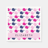 かわいいクジラ、クジラの模様、あなたの名前 スタンダードカクテルナプキン (正面)