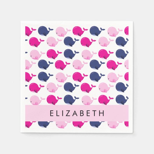 かわいいクジラ、クジラの模様、あなたの名前 スタンダードカクテルナプキン (正面)