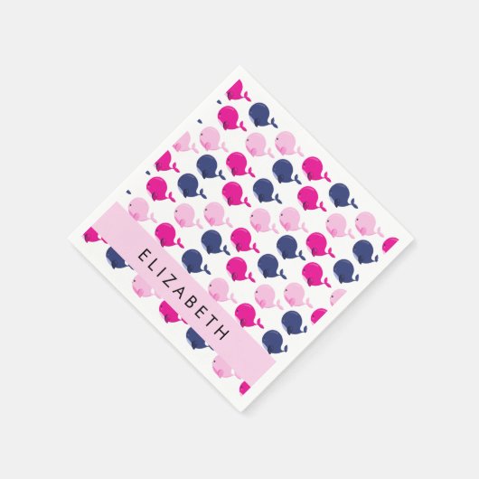 かわいいクジラ、クジラの模様、あなたの名前 スタンダードカクテルナプキン (角)