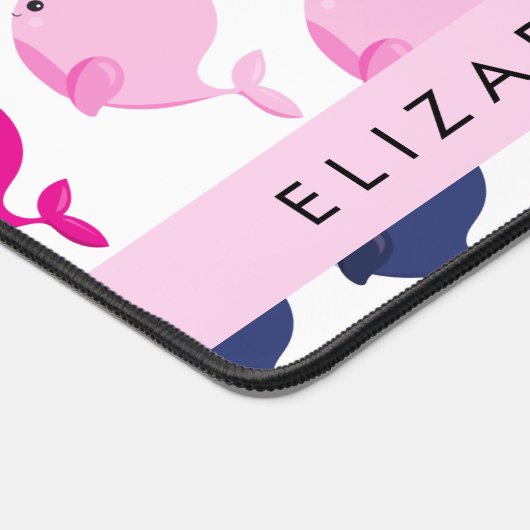 かわいいクジラ、クジラの模様、あなたの名前 デスクマット (コーナー)