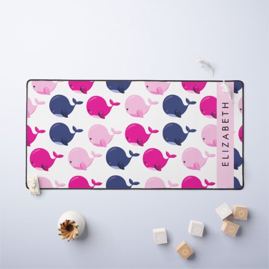 かわいいクジラ、クジラの模様、あなたの名前 デスクマット (キッズテーブル)